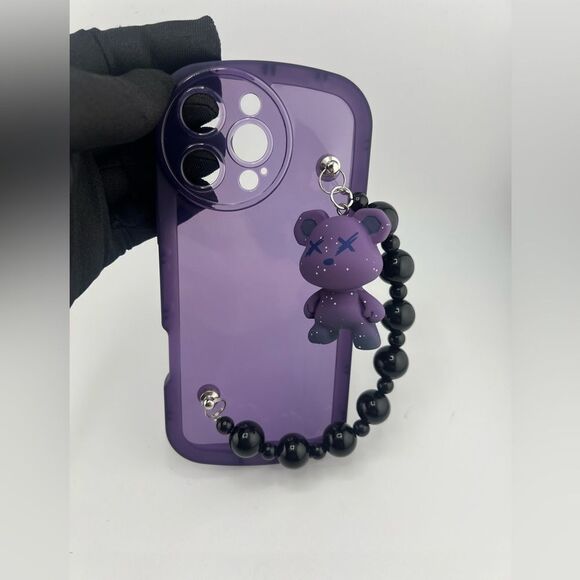 COPY - Purple Teddy Charm I-Phone 16 Case with Beaded Handle - Picture 8 of 8